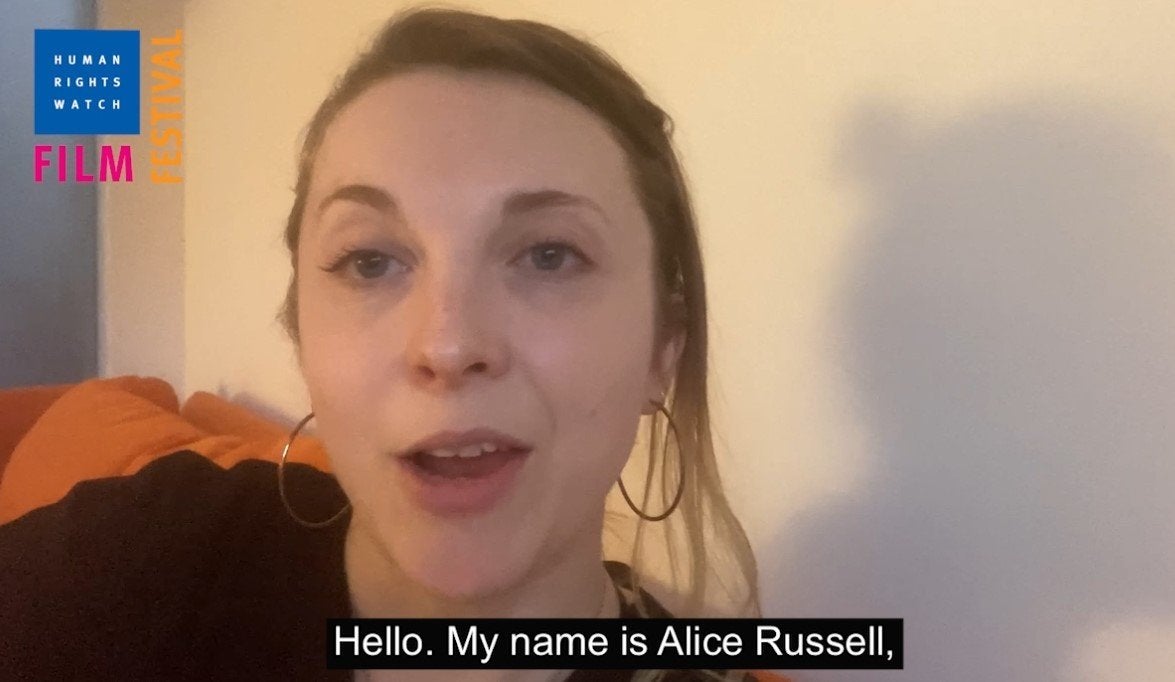 Filmmaker Alice Russel talks to the camera