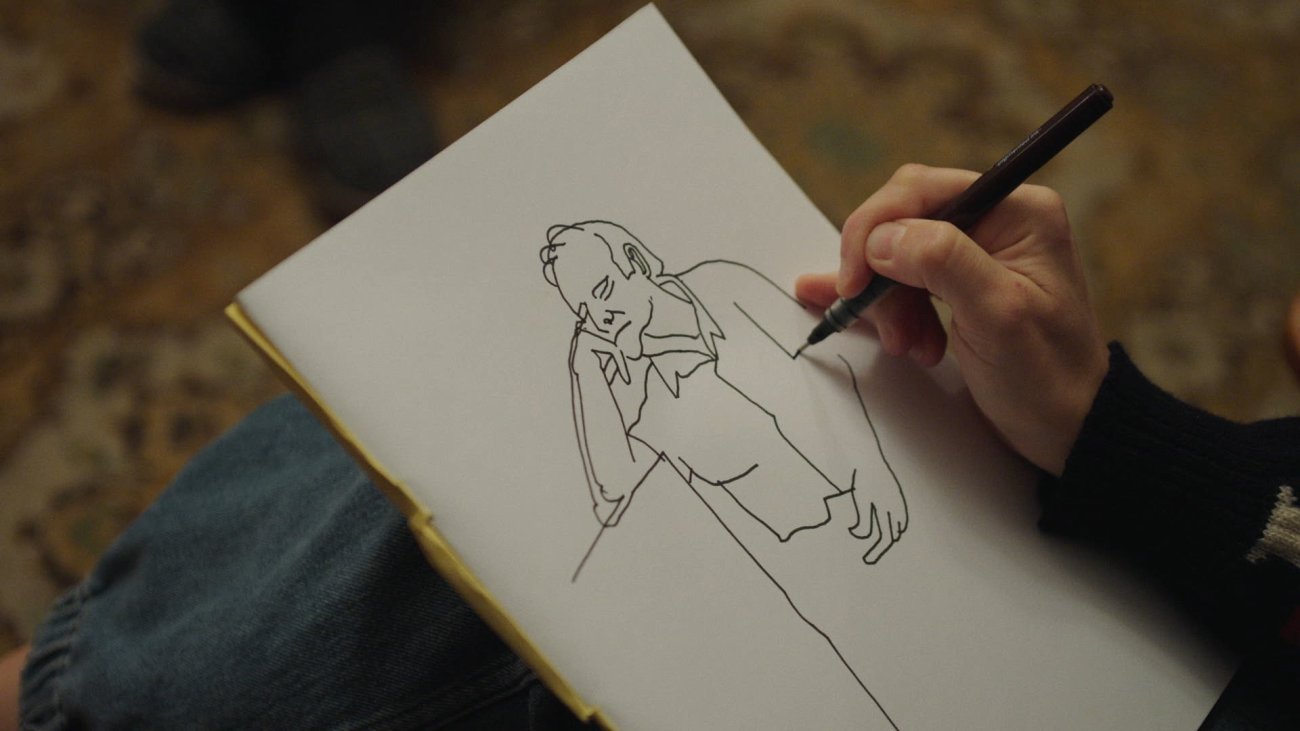 close up of a line drawing of a man
