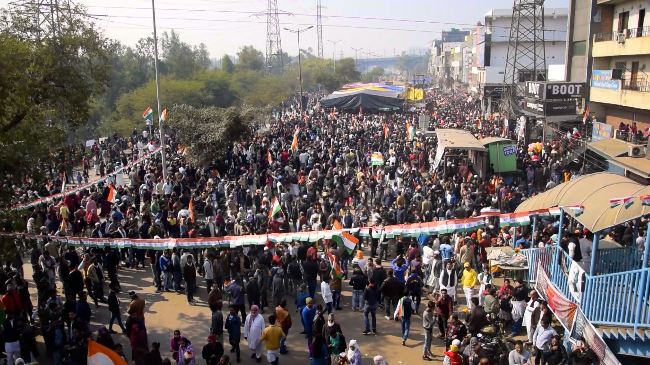 scene of a protest, shot from above